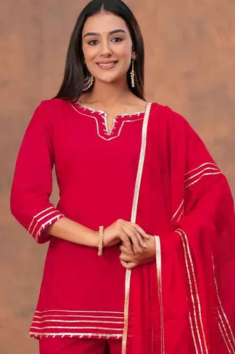 Women Regular Gotta Patti Pure Cotton Kurta with Sharara & Dupatta