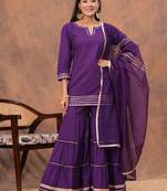 Women Regular Gotta Patti Pure Cotton Straight Kurta with Sharara & Dupatta