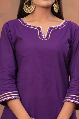 Women Regular Gotta Patti Pure Cotton Straight Kurta with Sharara & Dupatta
