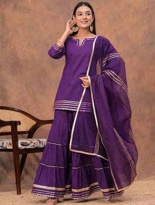 Women Regular Gotta Patti Pure Cotton Straight Kurta with Sharara & Dupatta 3