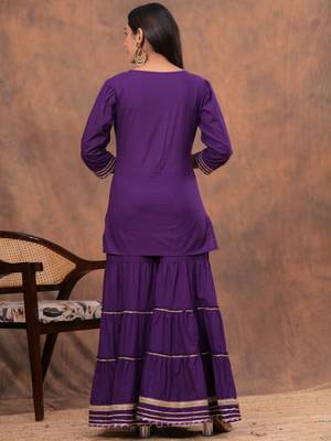 Women Regular Gotta Patti Pure Cotton Straight Kurta with Sharara & Dupatta 4