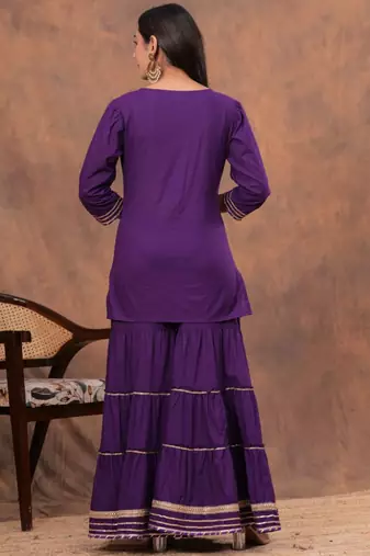 Women Regular Gotta Patti Pure Cotton Straight Kurta with Sharara & Dupatta