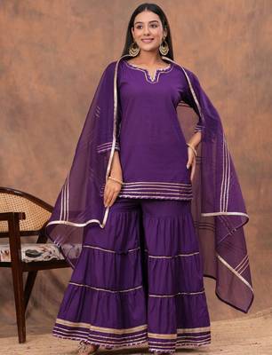 Women Regular Gotta Patti Pure Cotton Straight Kurta with Sharara & Dupatta 5