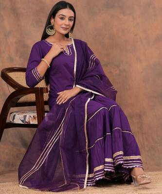 Women Regular Gotta Patti Pure Cotton Straight Kurta with Sharara & Dupatta 6