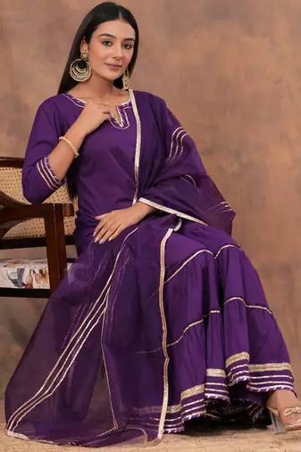 Women Regular Gotta Patti Pure Cotton Straight Kurta with Sharara & Dupatta