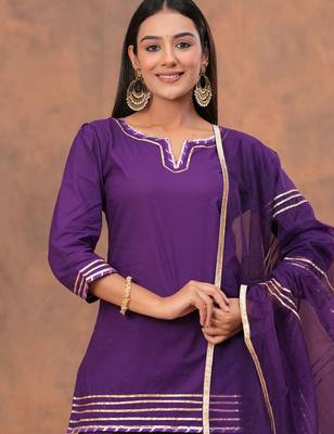 Women Regular Gotta Patti Pure Cotton Straight Kurta with Sharara & Dupatta 7