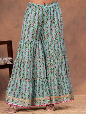 Women Floral Printed V-Neck Gotta Patti Pure Cotton Kurta with Sharara & Dupatta 7