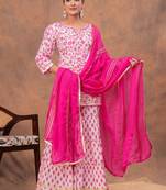 Women Floral Printed Pure Cotton Kurti with Sharara & Dupatta
