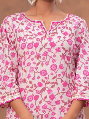 Women Floral Printed Pure Cotton Kurti with Sharara & Dupatta 2