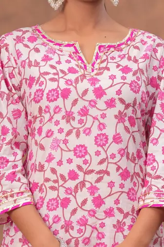 Women Floral Printed Pure Cotton Kurti with Sharara & Dupatta