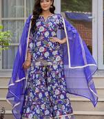 Women Floral Printed Pure Cotton Kurta with Sharara & Dupatta