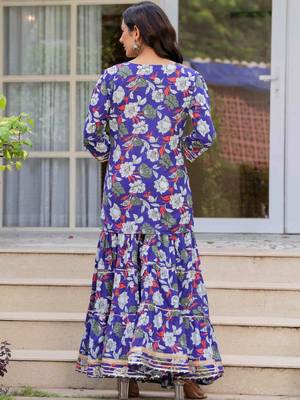 Women Floral Printed Pure Cotton Kurta with Sharara & Dupatta 2