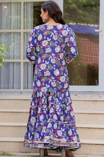 Women Floral Printed Pure Cotton Kurta with Sharara & Dupatta