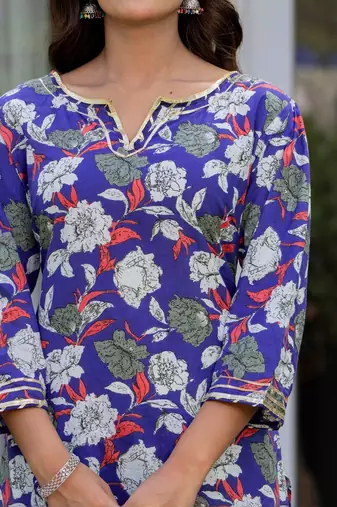 Women Floral Printed Pure Cotton Kurta with Sharara & Dupatta