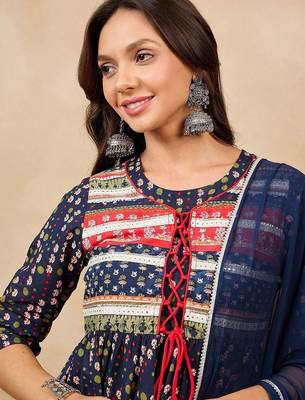 Ethnic Motifs Printed Pure Cotton A-Line Kurti With Sharara & Dupatta 2