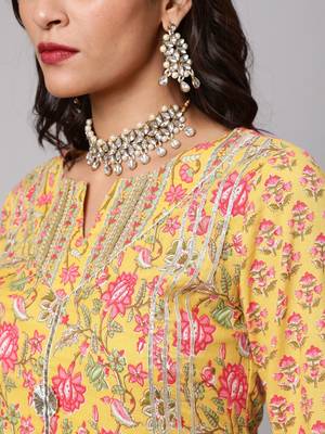 Ethnic Motifs Printed Pure Cotton Straight Kurta With Sharara & Dupatta 2
