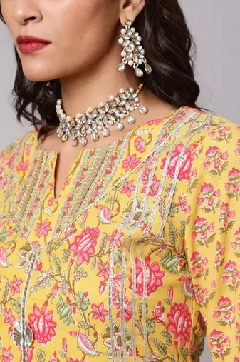 Ethnic Motifs Printed Pure Cotton Straight Kurta With Sharara & Dupatta