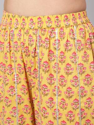 Ethnic Motifs Printed Pure Cotton Straight Kurta With Sharara & Dupatta 3