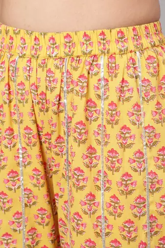 Ethnic Motifs Printed Pure Cotton Straight Kurta With Sharara & Dupatta