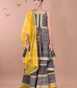 Women Ethnic Motifs Printed Tiered Gotta Patti Kurta With Sharara And Dupatta