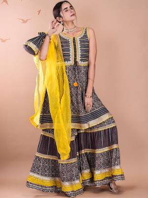 Women Ethnic Motifs Printed Tiered Gotta Patti Kurta With Sharara And Dupatta 2