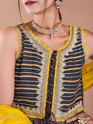 Women Ethnic Motifs Printed Tiered Gotta Patti Kurta With Sharara And Dupatta 5
