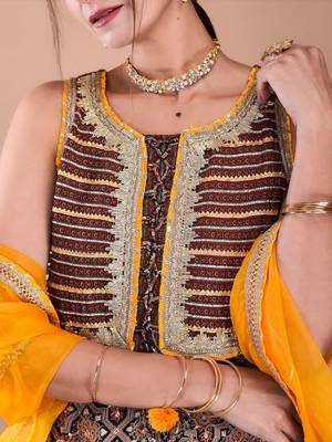 Women Ethnic Motifs Printed Tiered Gotta Patti Kurta With Sharara And Dupatta 2