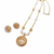 Gold-toned pearl & crystal spiral pendant necklace filigree spiral design, pearl beaded chain, crystal embellished.