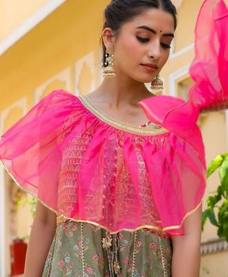 Ethnic Motifs Printed Tiered Gotta Patti Pure Silk Kurta with Sharara and Dupatta 4