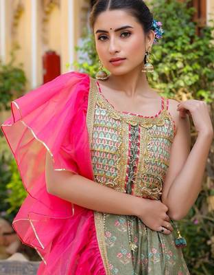 Ethnic Motifs Printed Tiered Gotta Patti Pure Silk Kurta with Sharara and Dupatta 5