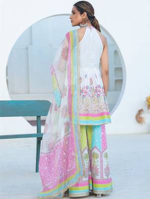 Women Ethnic Motifs Printed Mirror Work Pure Cotton Kurta with Sharara and Dupatta 2