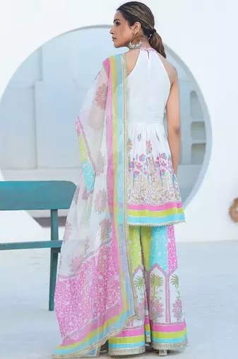Women Ethnic Motifs Printed Mirror Work Pure Cotton Kurta with Sharara and Dupatta