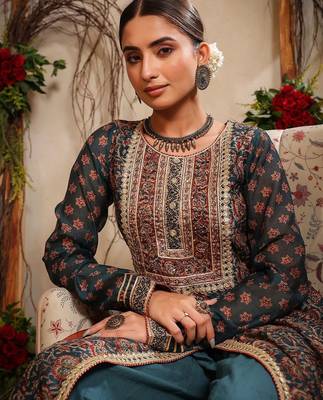 Women Ethnic Motifs Embroidered Anarkali Kurta With Sharara And Dupatta 2