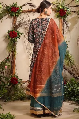 Women Ethnic Motifs Embroidered Anarkali Kurta With Sharara And Dupatta