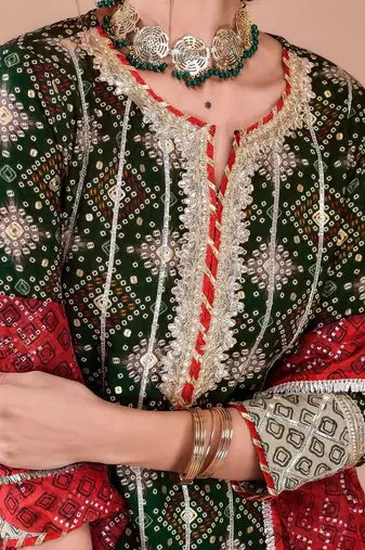 Women Ethnic Motifs Printed Regular Gotta Patti Kurta with Sharara and Dupatta