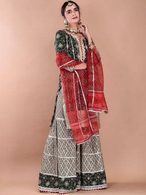 Women Ethnic Motifs Printed Regular Gotta Patti Kurta with Sharara and Dupatta 3