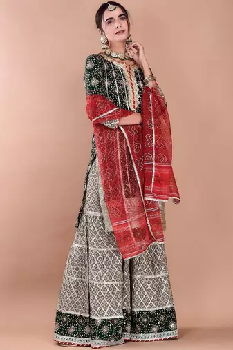 Women Ethnic Motifs Printed Regular Gotta Patti Kurta with Sharara and Dupatta