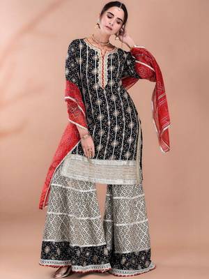 Women Ethnic Motifs Printed Regular Gotta Patti Kurta with Sharara and Dupatta 4