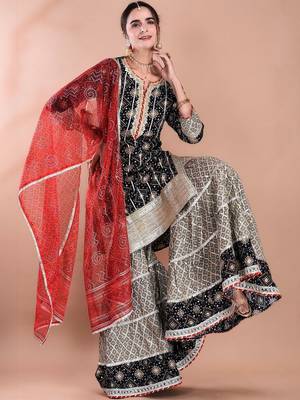 Women Ethnic Motifs Printed Regular Gotta Patti Kurta with Sharara and Dupatta 5