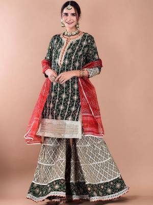 Women Ethnic Motifs Printed Regular Gotta Patti Kurta with Sharara and Dupatta 6