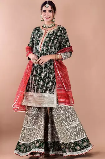 Women Ethnic Motifs Printed Regular Gotta Patti Kurta with Sharara and Dupatta
