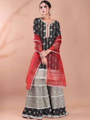 Women Ethnic Motifs Printed Regular Gotta Patti Kurta with Sharara and Dupatta 7