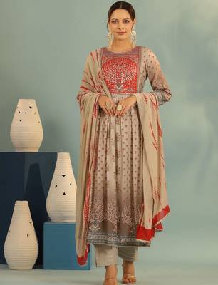 Women Ethnic Motifs Printed Tiered Mirror Work Kurta with Trousers and Dupatta 1