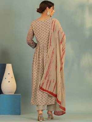 Women Ethnic Motifs Printed Tiered Mirror Work Kurta with Trousers and Dupatta 2