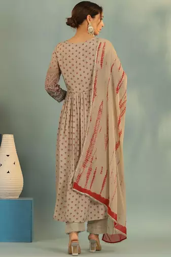 Women Ethnic Motifs Printed Tiered Mirror Work Kurta with Trousers and Dupatta