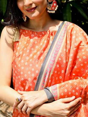 Bandhani Printed Tie-Up Neck Sleeveless Chanderi Silk Kurta Set With Dupatta 2