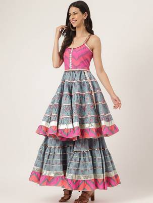 Floral Printed Shoulder Straps Gotta Patti Pure Cotton Kurta With Sharara & Dupatta 5