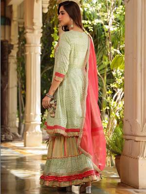 Women Printed Tiered Gotta Patti Kurta with Sharara and Dupatta 4