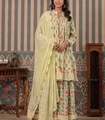 Yellow printed Silk Blend Kurta set