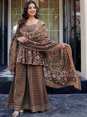 Women Floral Printed Layered Gotta Patti Pure Cotton Kurta with Palazzos & With Dupatta 1